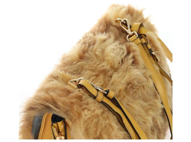 Bolsa de Ombro PRADA Pele 2way Yellow Gold Auth 205953M Dourado Amarelo - vista 6