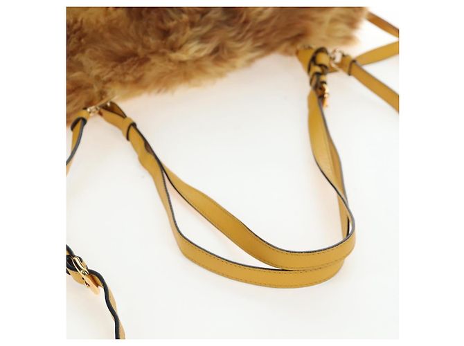 Bolsa de Ombro PRADA Pele 2way Yellow Gold Auth 205953M Dourado Amarelo - vista 7