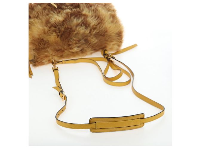 Bolsa de Ombro PRADA Pele 2way Yellow Gold Auth 205953M Dourado Amarelo - vista 8