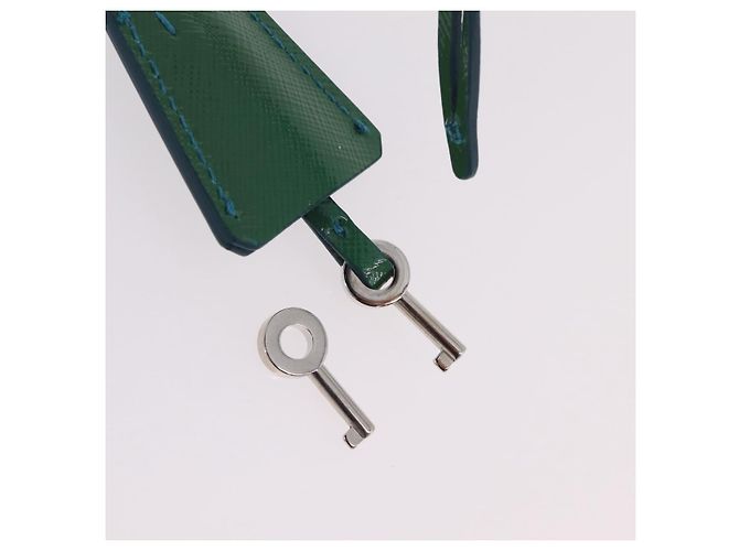 Saffiano Borsa a Tracolla con Catena PRADA Pelle Safiano Verde Argento Auth 207634V - vista 11