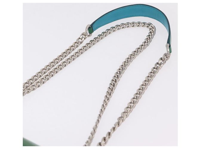 Saffiano Borsa a Tracolla con Catena PRADA Pelle Safiano Verde Argento Auth 207634V - vista 15