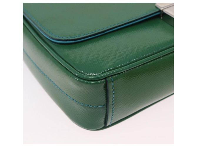 Saffiano Borsa a Tracolla con Catena PRADA Pelle Safiano Verde Argento Auth 207634V - vista 16