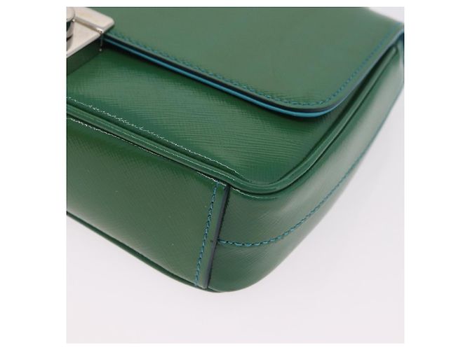 Saffiano Borsa a Tracolla con Catena PRADA Pelle Safiano Verde Argento Auth 207634V - vista 17