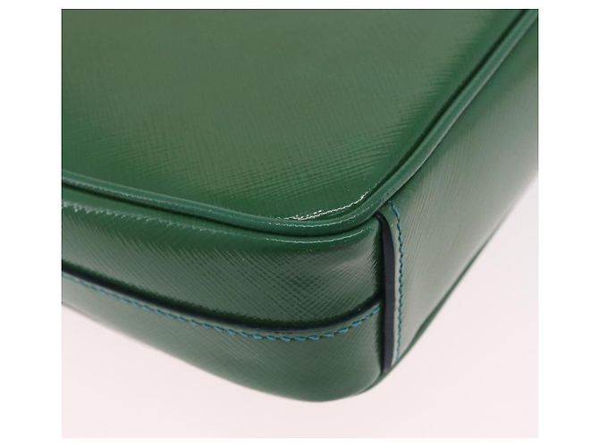 Saffiano Borsa a Tracolla con Catena PRADA Pelle Safiano Verde Argento Auth 207634V - vista 18