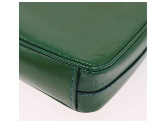 Saffiano Borsa a Tracolla con Catena PRADA Pelle Safiano Verde Argento Auth 207634V - vista 19