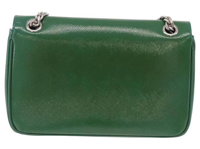 Saffiano Borsa a Tracolla con Catena PRADA Pelle Safiano Verde Argento Auth 207634V - vista 2