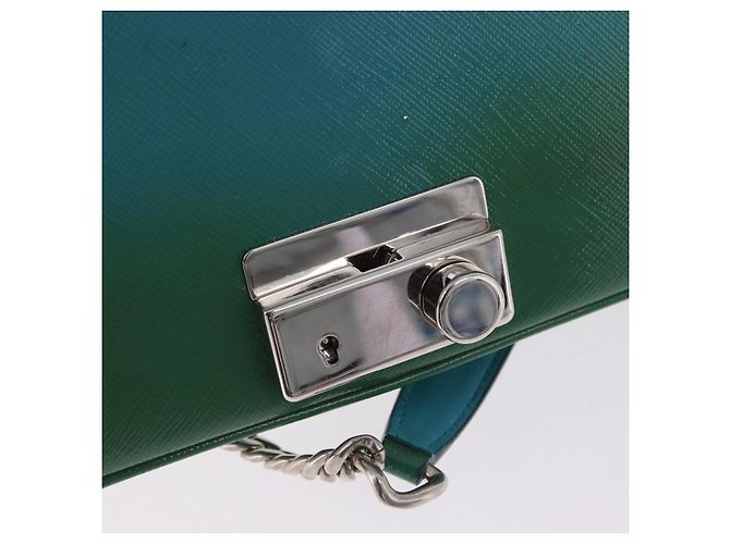 Saffiano Borsa a Tracolla con Catena PRADA Pelle Safiano Verde Argento Auth 207634V - vista 24