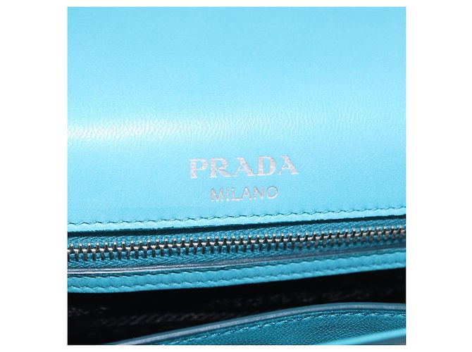 Saffiano Borsa a Tracolla con Catena PRADA Pelle Safiano Verde Argento Auth 207634V - vista 25