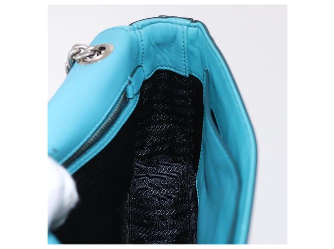Saffiano Borsa a Tracolla con Catena PRADA Pelle Safiano Verde Argento Auth 207634V - vista 26