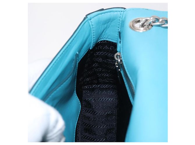 Saffiano Borsa a Tracolla con Catena PRADA Pelle Safiano Verde Argento Auth 207634V - vista 27