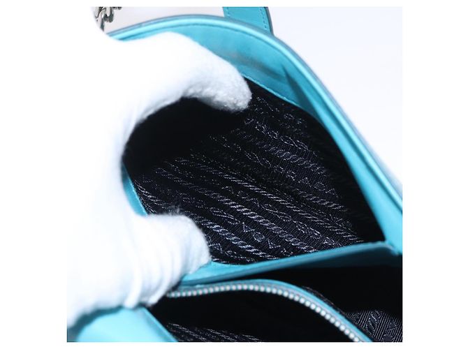 Saffiano Borsa a Tracolla con Catena PRADA Pelle Safiano Verde Argento Auth 207634V - vista 30