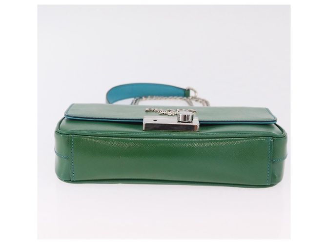 Saffiano Borsa a Tracolla con Catena PRADA Pelle Safiano Verde Argento Auth 207634V - vista 5