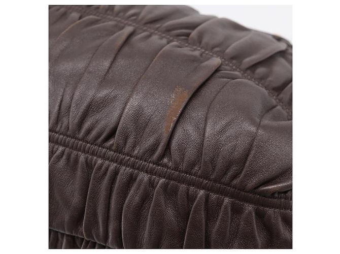 Borsa a mano raccolta PRADA in pelle 2way Dark Brown Gold Auth BA16047A D'oro Marrone scuro - vista 10