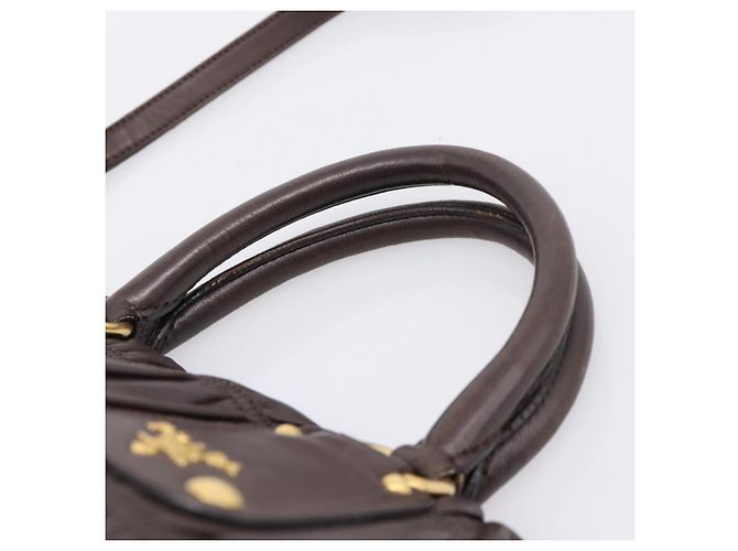 Borsa a mano raccolta PRADA in pelle 2way Dark Brown Gold Auth BA16047A D'oro Marrone scuro - vista 14