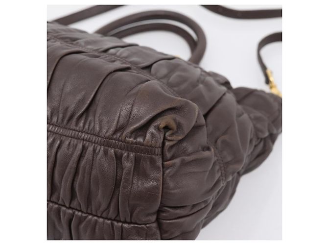 Borsa a mano raccolta PRADA in pelle 2way Dark Brown Gold Auth BA16047A D'oro Marrone scuro - vista 16