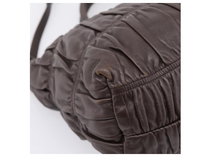 Borsa a mano raccolta PRADA in pelle 2way Dark Brown Gold Auth BA16047A D'oro Marrone scuro - vista 17