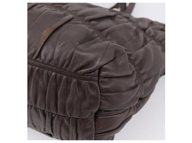 Borsa a mano raccolta PRADA in pelle 2way Dark Brown Gold Auth BA16047A D'oro Marrone scuro - vista 18