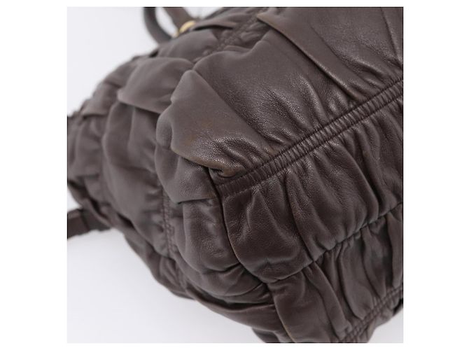 Borsa a mano raccolta PRADA in pelle 2way Dark Brown Gold Auth BA16047A D'oro Marrone scuro - vista 19