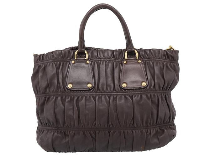 Borsa a mano raccolta PRADA in pelle 2way Dark Brown Gold Auth BA16047A D'oro Marrone scuro - vista 2