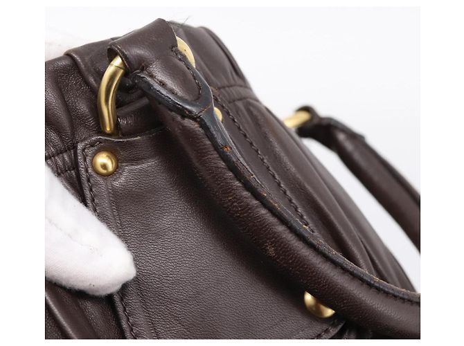 Borsa a mano raccolta PRADA in pelle 2way Dark Brown Gold Auth BA16047A D'oro Marrone scuro - vista 21