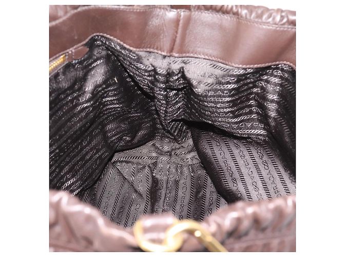 Borsa a mano raccolta PRADA in pelle 2way Dark Brown Gold Auth BA16047A D'oro Marrone scuro - vista 23