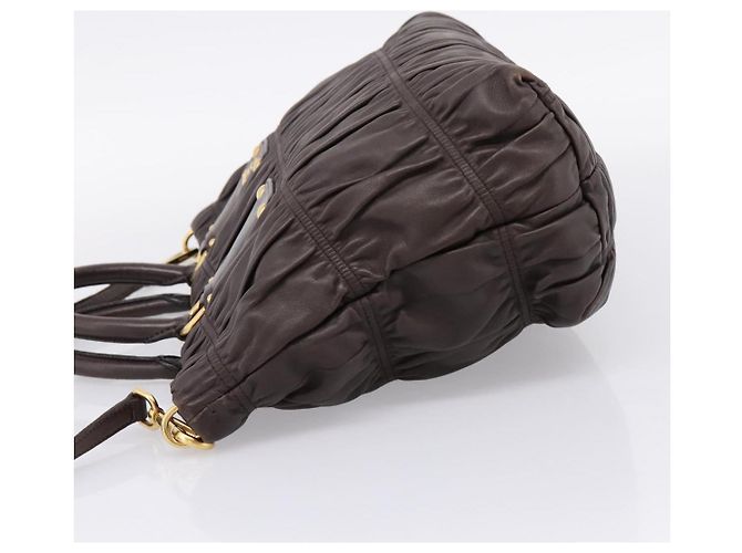 Borsa a mano raccolta PRADA in pelle 2way Dark Brown Gold Auth BA16047A D'oro Marrone scuro - vista 3