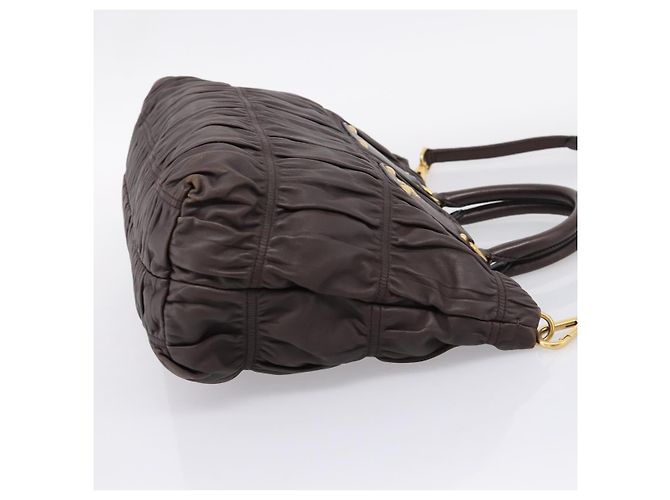 Borsa a mano raccolta PRADA in pelle 2way Dark Brown Gold Auth BA16047A D'oro Marrone scuro - vista 4