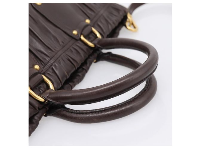 Borsa a mano raccolta PRADA in pelle 2way Dark Brown Gold Auth BA16047A D'oro Marrone scuro - vista 7