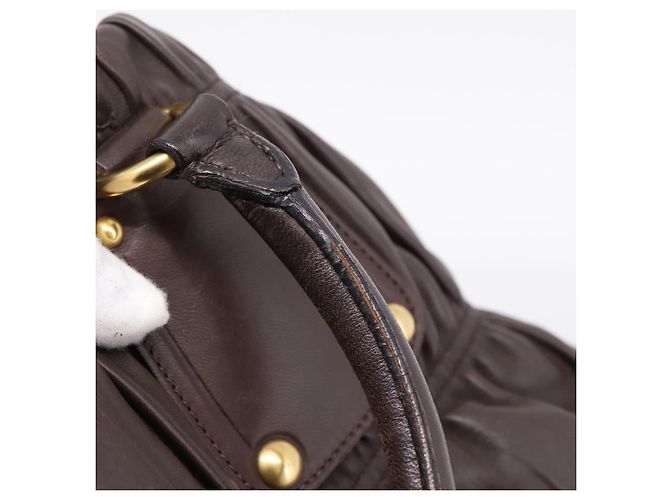 Borsa a mano raccolta PRADA in pelle 2way Dark Brown Gold Auth BA16047A D'oro Marrone scuro - vista 8