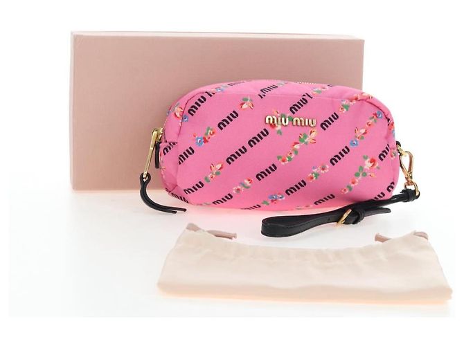 Beauty Case Miu Miu Nylon Pink Gold Auth 206346M Rosa D'oro - vista 12