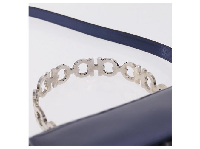 Borsa Salvatore Ferragamo Gancini Pelle verniciata 2way Navy Silver Auth 206330A Argento Blu navy - vista 14