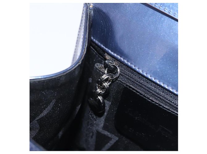 Borsa Salvatore Ferragamo Gancini Pelle verniciata 2way Navy Silver Auth 206330A Argento Blu navy - vista 27