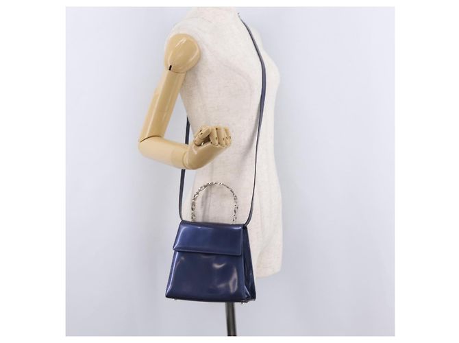 Borsa Salvatore Ferragamo Gancini Pelle verniciata 2way Navy Silver Auth 206330A Argento Blu navy - vista 29