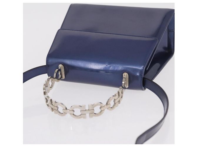 Borsa Salvatore Ferragamo Gancini Pelle verniciata 2way Navy Silver Auth 206330A Argento Blu navy - vista 7