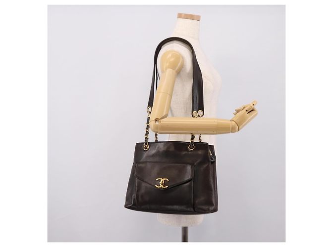 Borsa Tote a Catena CHANEL Pelle Nera Oro CC Auth BA16063 Nero D'oro - vista 28