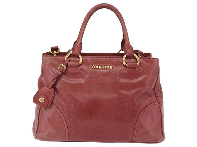 Bolsa de Mão Miu Miu em Couro 2way Rosa Ouro Auth 167648A Dourado - vista 13
