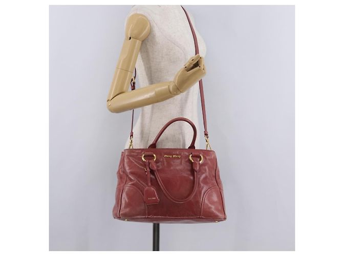 Bolsa de Mão Miu Miu em Couro 2way Rosa Ouro Auth 167648A Dourado - vista 39