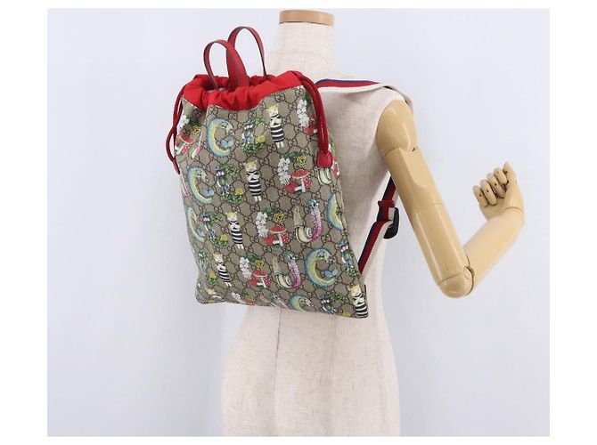 Zaino GUCCI GG Supreme Yuko Higuchi PVC Beige Red 550775 Auth 206696SAM Rosso - vista 24