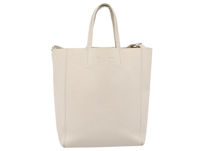 Céline CELINE Vertical Cabas Tote Bag Leder 2way Weiß Gold Auth 205444 Golden - Ansicht 13