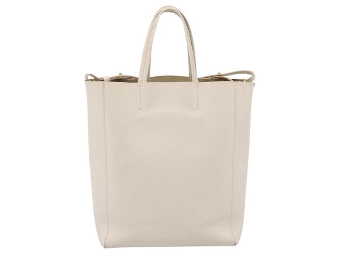 Céline CELINE Vertical Cabas Tote Bag Leder 2way Weiß Gold Auth 205444 Golden - Ansicht 2