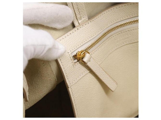 Céline CELINE Vertical Cabas Tote Bag Leder 2way Weiß Gold Auth 205444 Golden - Ansicht 26