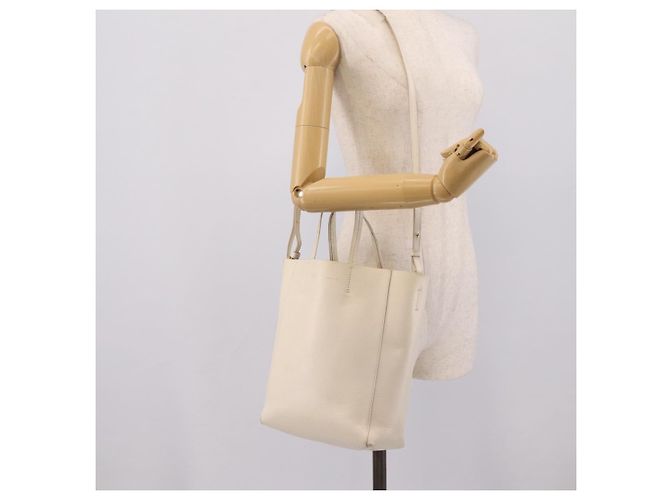 Céline CELINE Vertical Cabas Tote Bag Leder 2way Weiß Gold Auth 205444 Golden - Ansicht 28