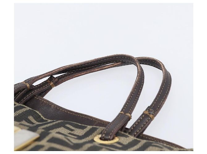 Borsa Tote FENDI Zucca Canvas Marrone Tono Oro Auth 206681 - vista 14