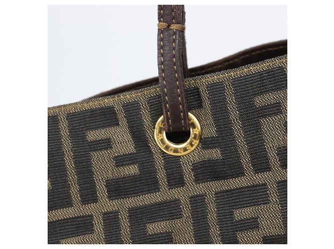 Borsa Tote FENDI Zucca Canvas Marrone Tono Oro Auth 206681 - vista 18