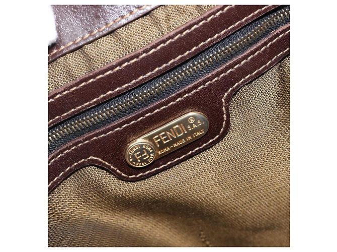 Borsa Tote FENDI Zucca Canvas Marrone Tono Oro Auth 206681 - vista 19