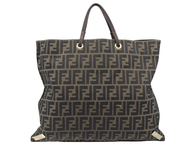 Borsa Tote FENDI Zucca Canvas Marrone Tono Oro Auth 206681 - vista 2