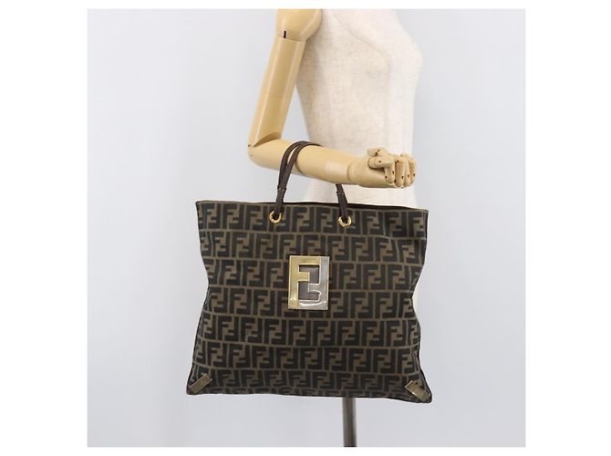 Borsa Tote FENDI Zucca Canvas Marrone Tono Oro Auth 206681 - vista 23