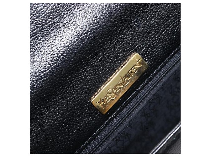 Autre Marque Bolsa de mão Saint Laurent em couro preto e dourado Auth 205065A - vista 11