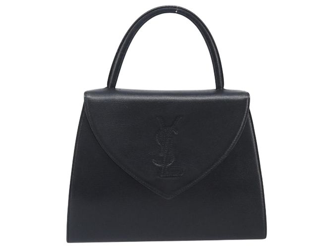 Autre Marque Bolsa de mão Saint Laurent em couro preto e dourado Auth 205065A - vista 13