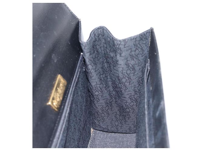 Autre Marque Bolsa de mão Saint Laurent em couro preto e dourado Auth 205065A - vista 18